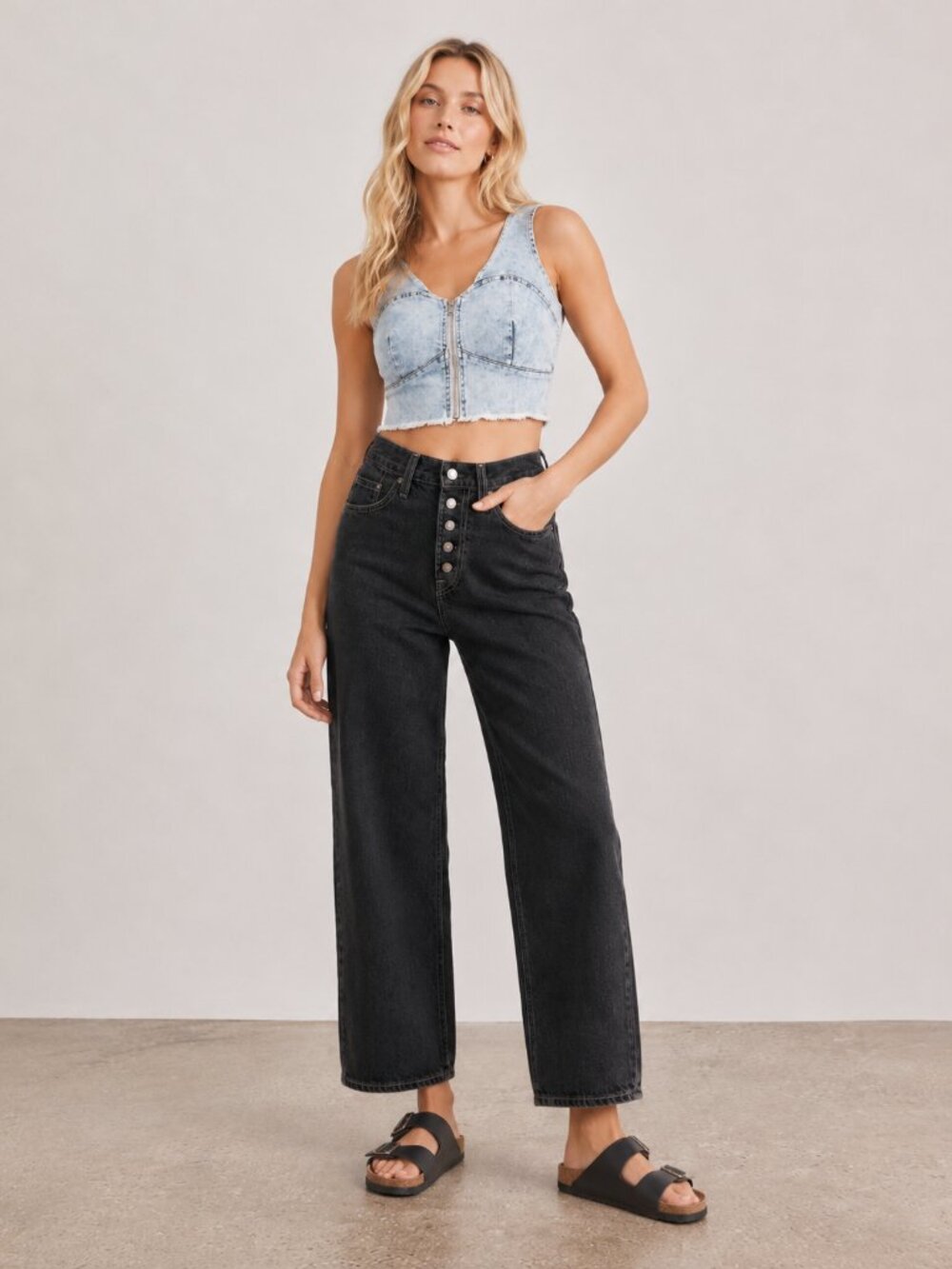 Levi’s Ribcage Straight Ankle Jeans Black Button Fly High Rise Size 25